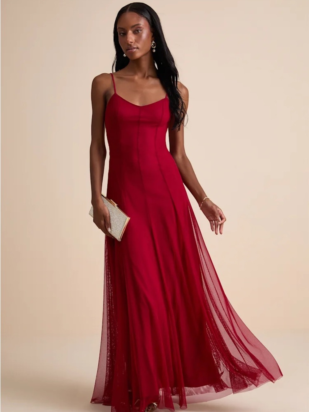 Lulu's Deep Red Spaghetti-Strap Maxi Dress